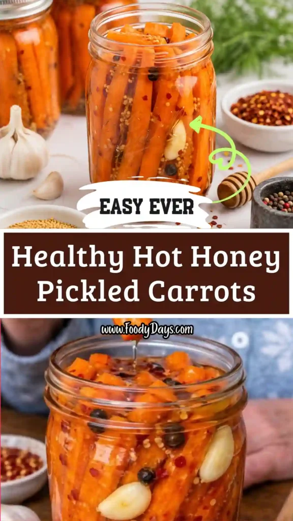 Hot honey pickled carrots in jars