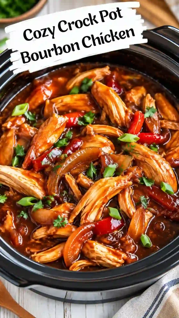 Crock Pot Bourbon Chicken on a cozy dinner table
