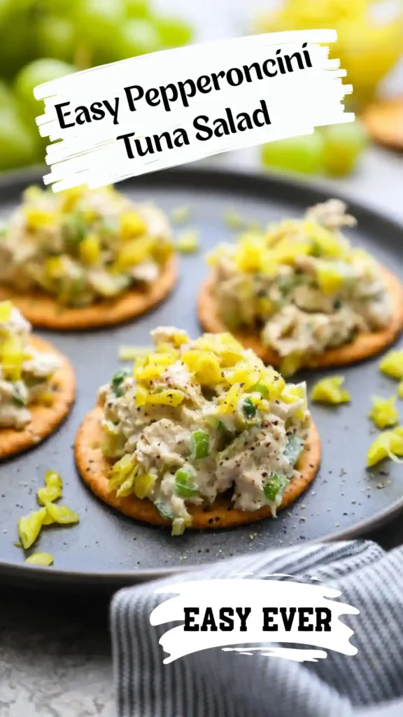 Pepperoncini Tuna Salad served in a ceramic bowl