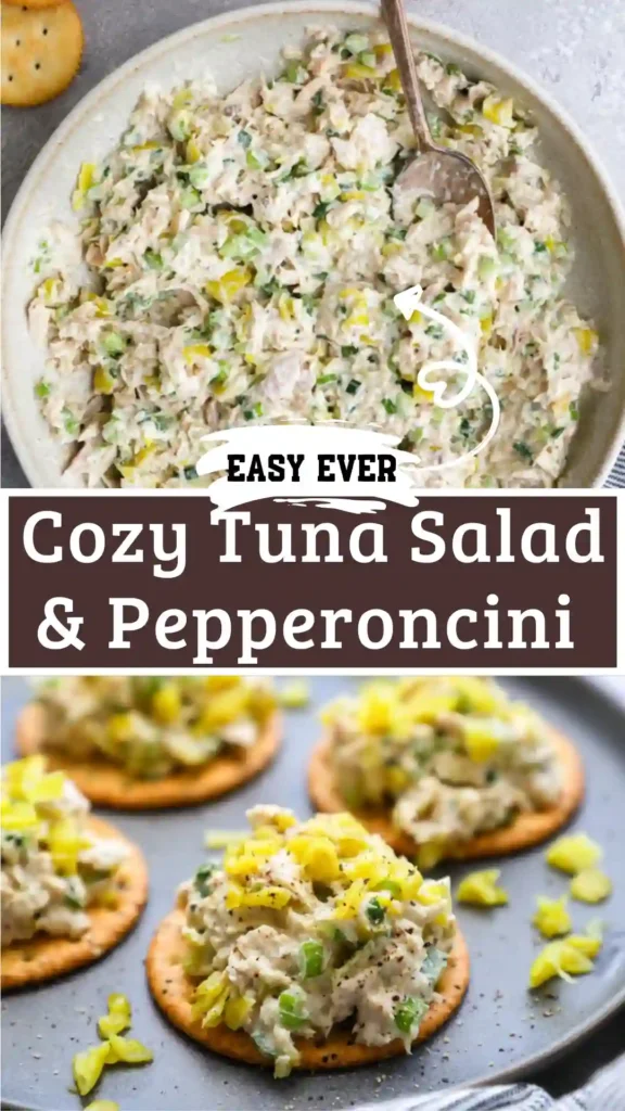 Pepperoncini Tuna Salad served in a ceramic bowl