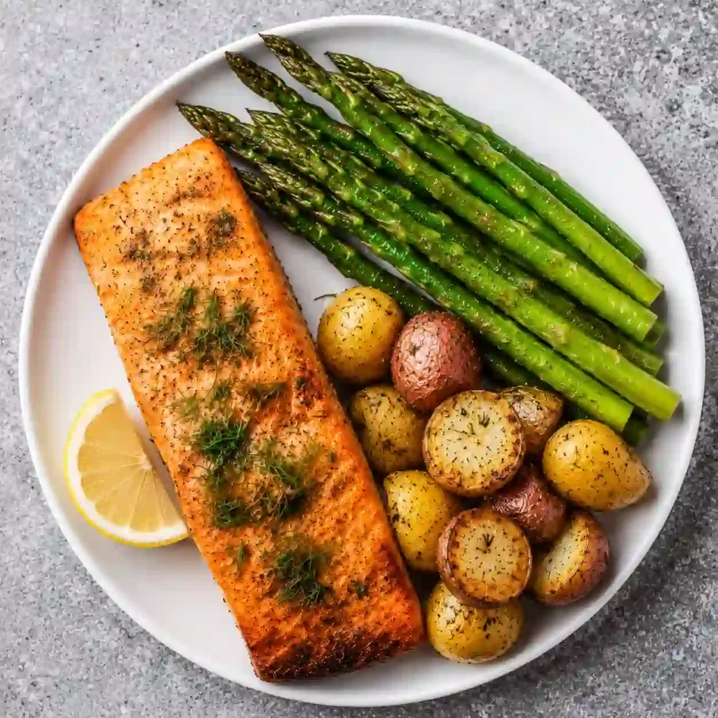 Herb Roasted Salmon Asparagus Potatoes meal prep containers