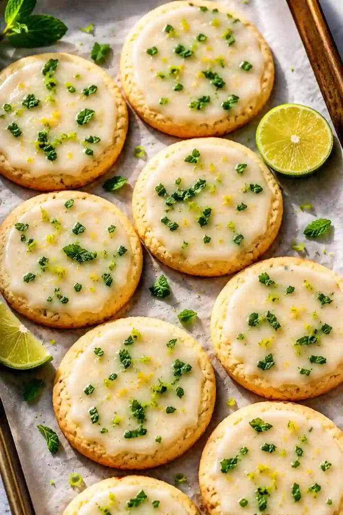 Mojito Sugar Cookies for Summer with lime glaze and mint