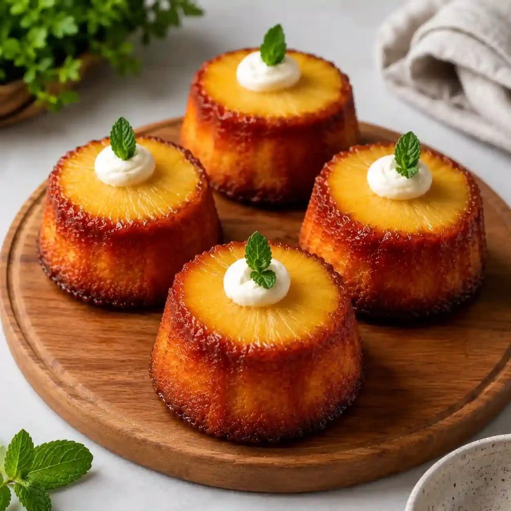 Pineapple Mascarpone Mini Cakes on a dessert stand