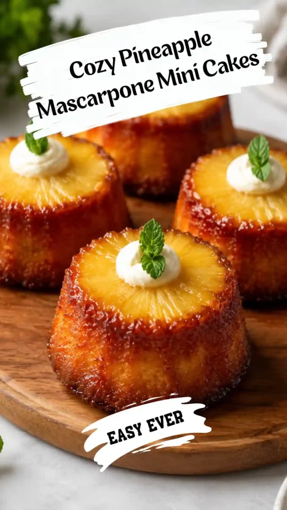 Pineapple Mascarpone Mini Cakes on a dessert stand