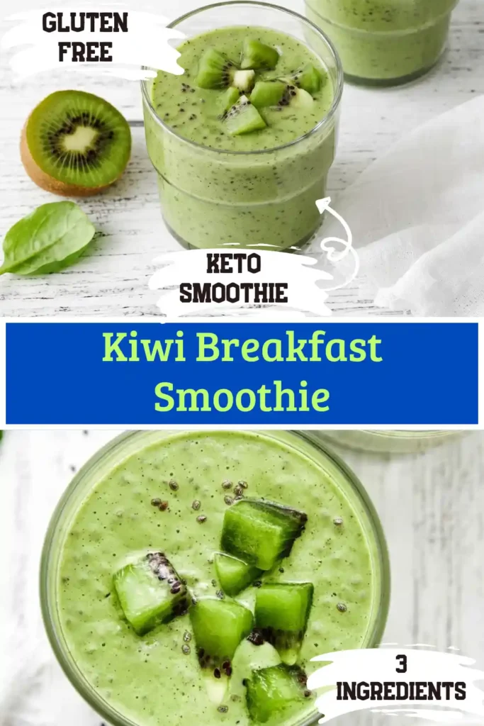 An elegant glass jar holding an anti-inflammatory kiwi breakfast smoothie on a white marble background.