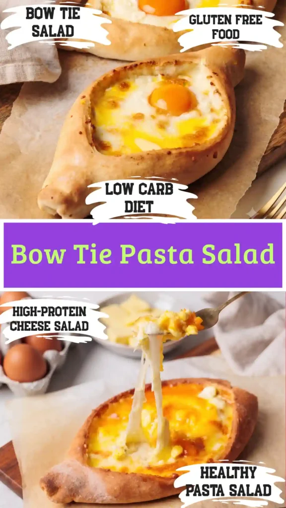 A modern glass bowl holding anti-inflammatory bow tie pasta salad on a bright white marble background.