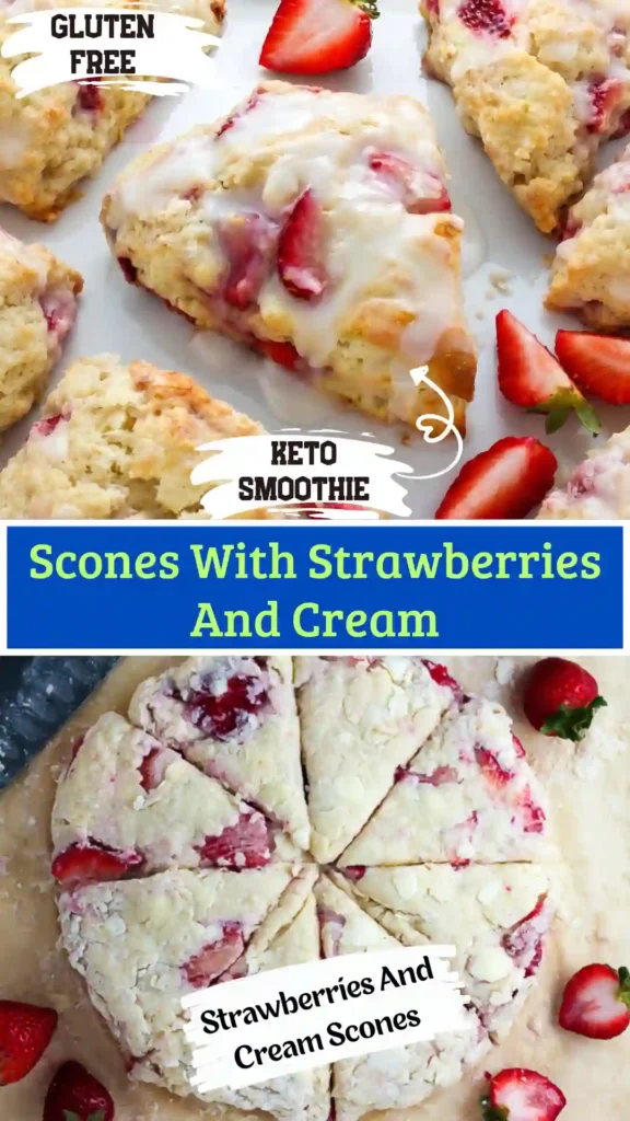 Gluten-free Strawberries and Cream Scones made with almond flour and coconut cream.