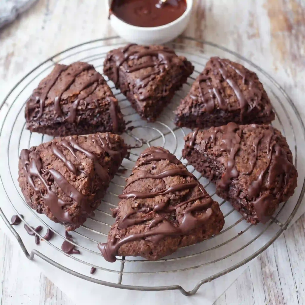 Gluten-free Triple Chocolate Scones made with almond flour, raw cacao, and coconut cream.