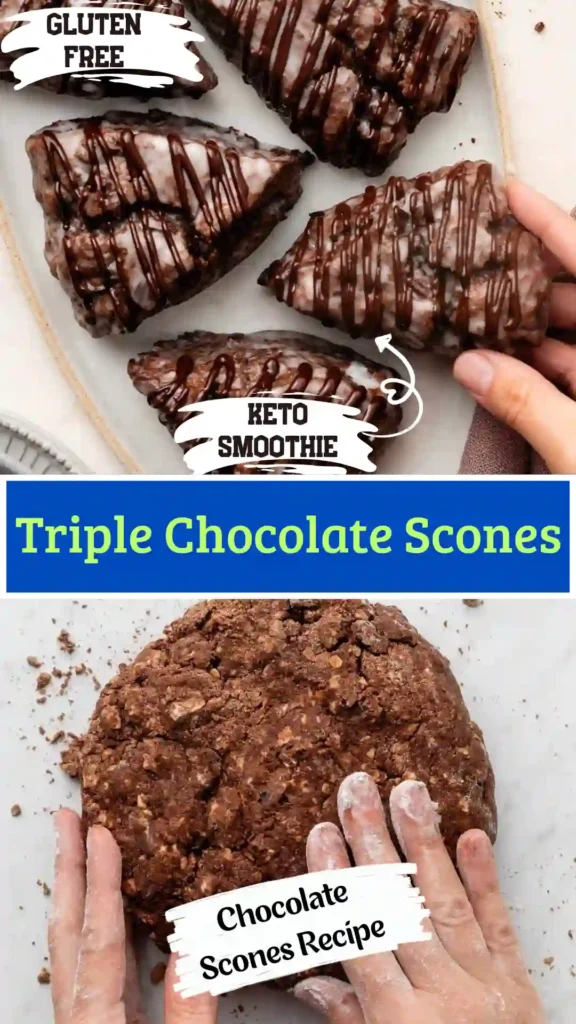 Gluten-free Triple Chocolate Scones made with almond flour, raw cacao, and coconut cream.